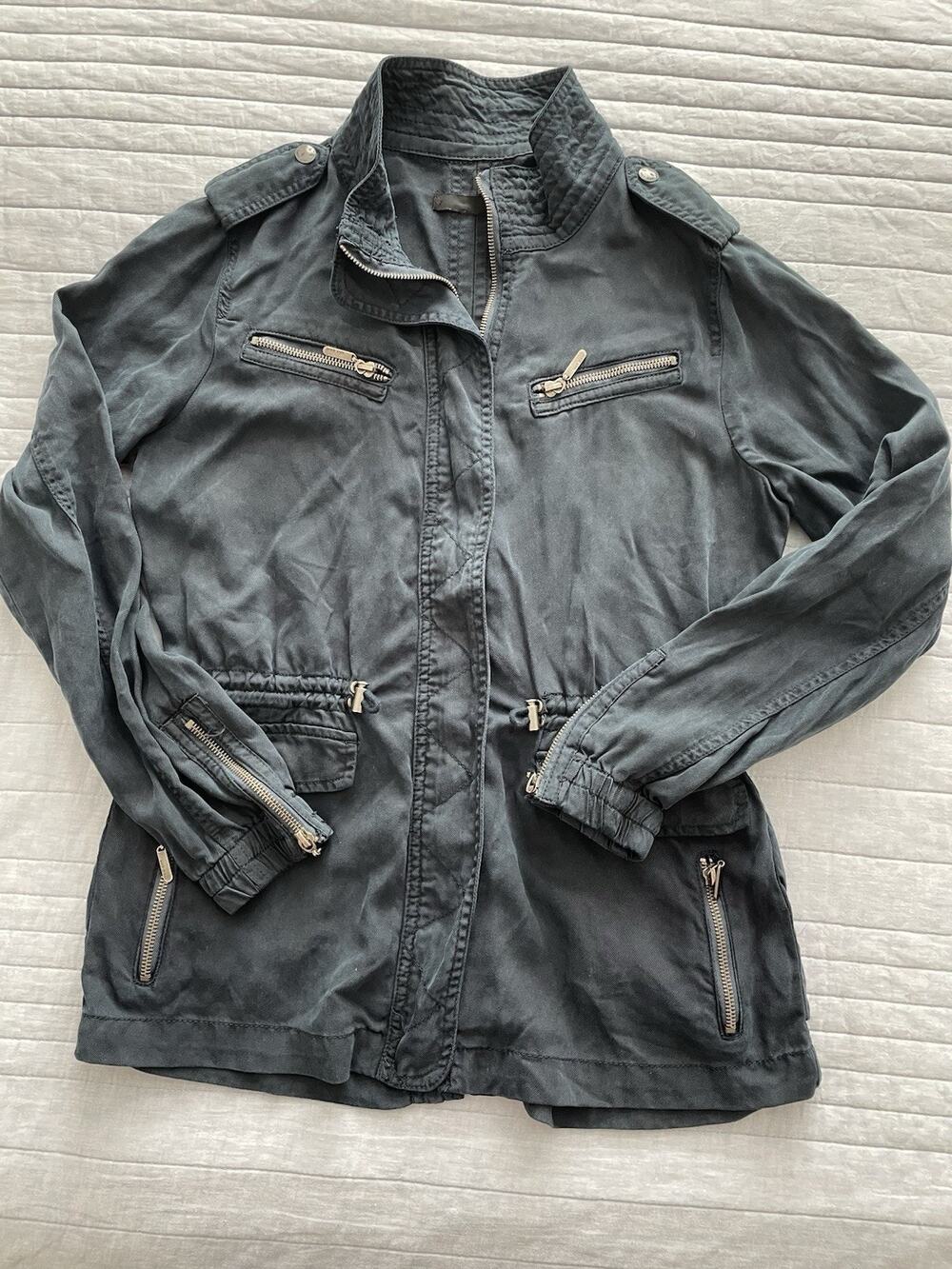 Max Jeans Women’s Size Small Navy Safari Military Jacket Zipper Sleeves C5